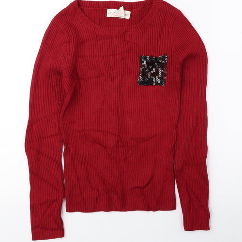 If It Were Me Girls Red Round Neck Cotton Pullover Jumper Size 11-12 Years Pullover - Ribbed
