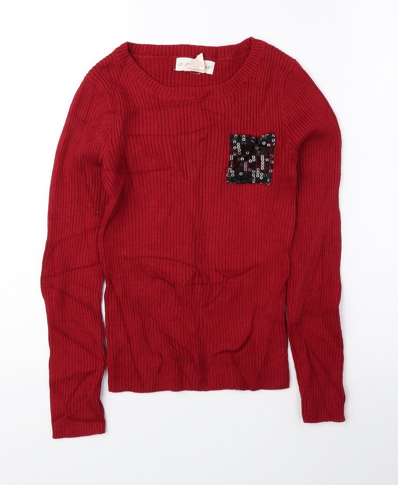 If It Were Me Girls Red Round Neck Cotton Pullover Jumper Size 11-12 Years Pullover - Ribbed