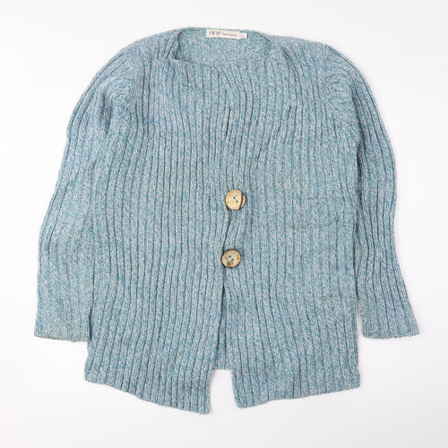 EWM Womens Blue V-Neck Acrylic Cardigan Jumper Size S - Ribbed