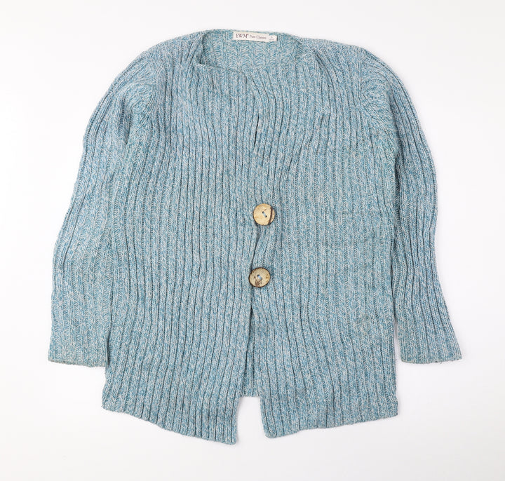 EWM Womens Blue V-Neck Acrylic Cardigan Jumper Size S - Ribbed