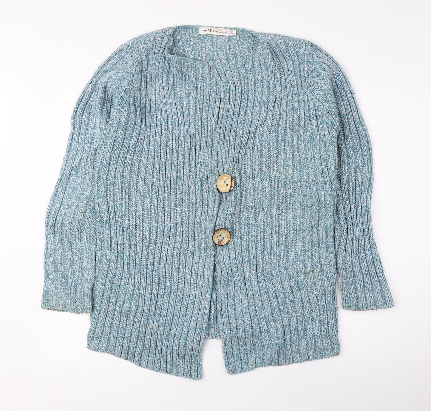 EWM Womens Blue V-Neck Acrylic Cardigan Jumper Size S - Ribbed
