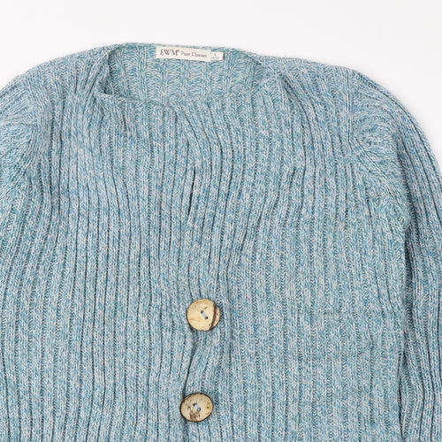 EWM Womens Blue V-Neck Acrylic Cardigan Jumper Size S - Ribbed