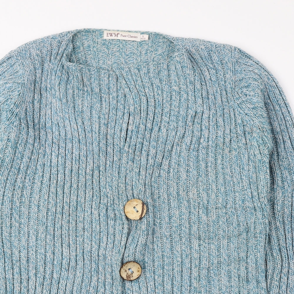EWM Womens Blue V-Neck Acrylic Cardigan Jumper Size S - Ribbed