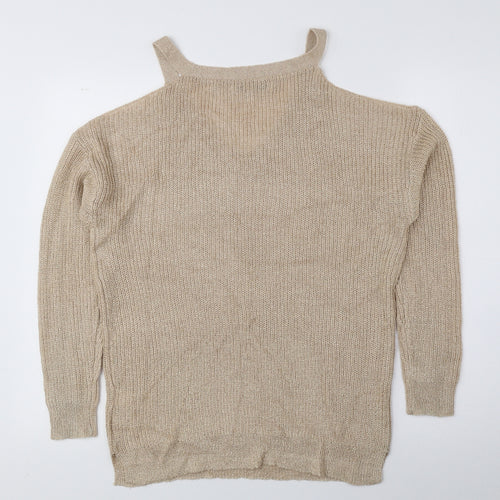 NEXT Womens Beige V-Neck Acrylic Pullover Jumper Size 10 - Cut Out Shoulders