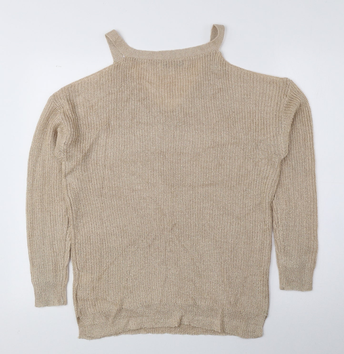 NEXT Womens Beige V-Neck Acrylic Pullover Jumper Size 10 - Cut Out Shoulders