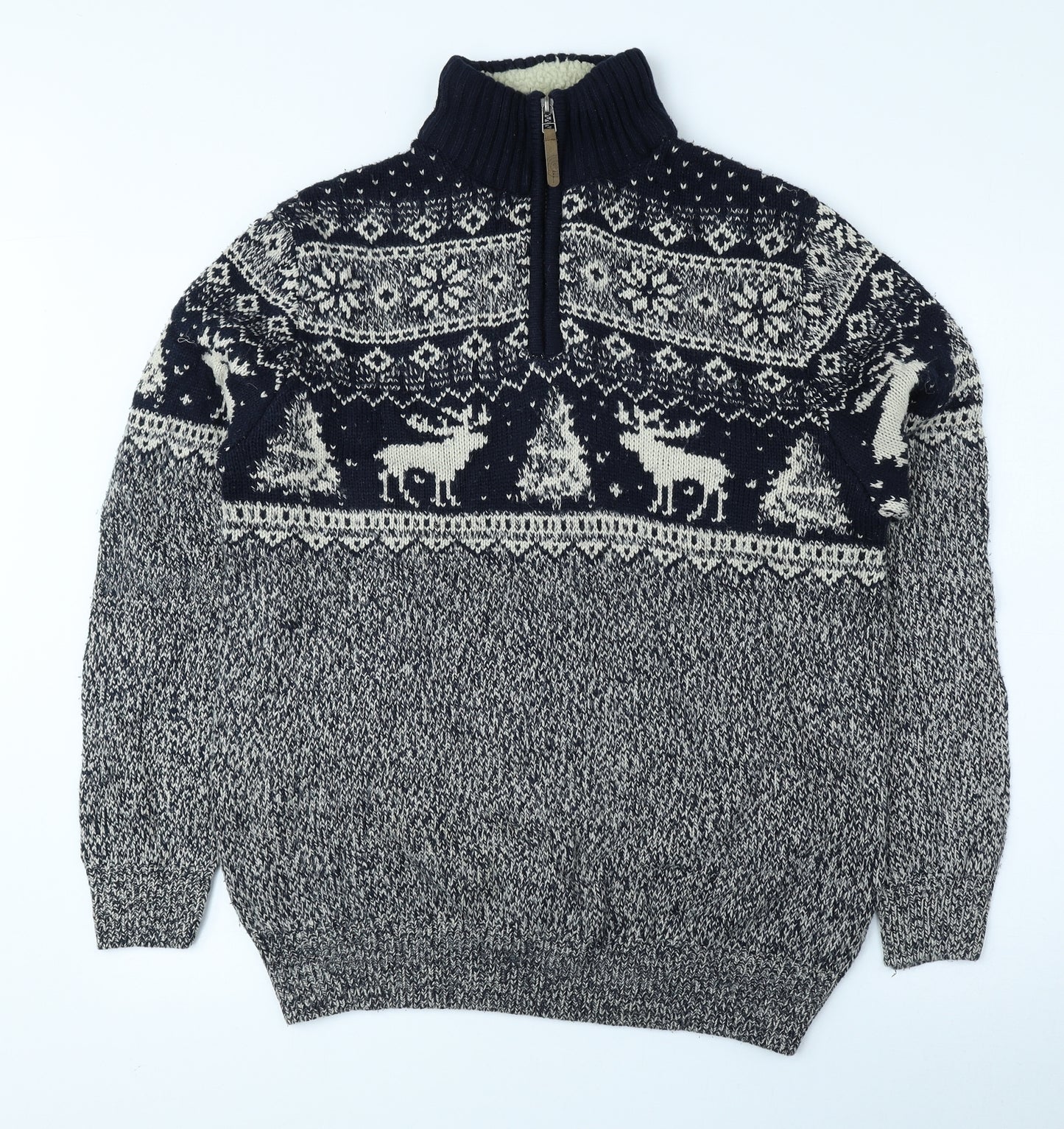 George Mens Blue High Neck Fair Isle Acrylic Pullover Jumper Size M