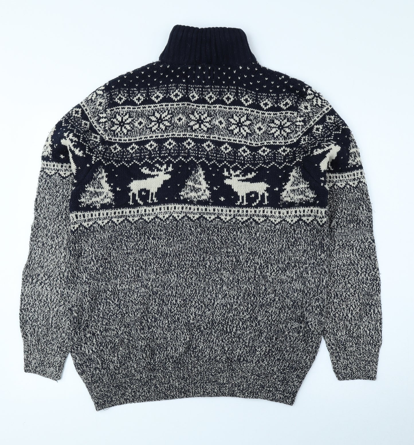 George Mens Blue High Neck Fair Isle Acrylic Pullover Jumper Size M