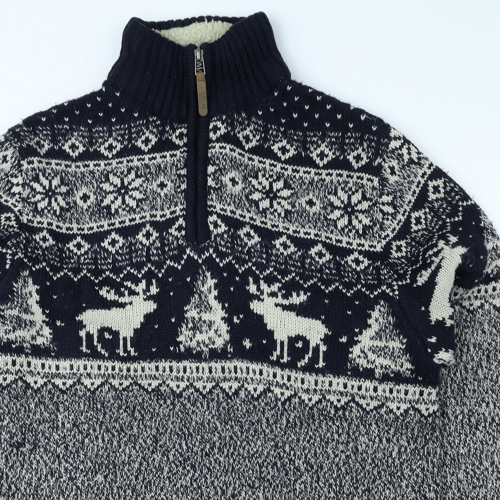 George Mens Blue High Neck Fair Isle Acrylic Pullover Jumper Size M