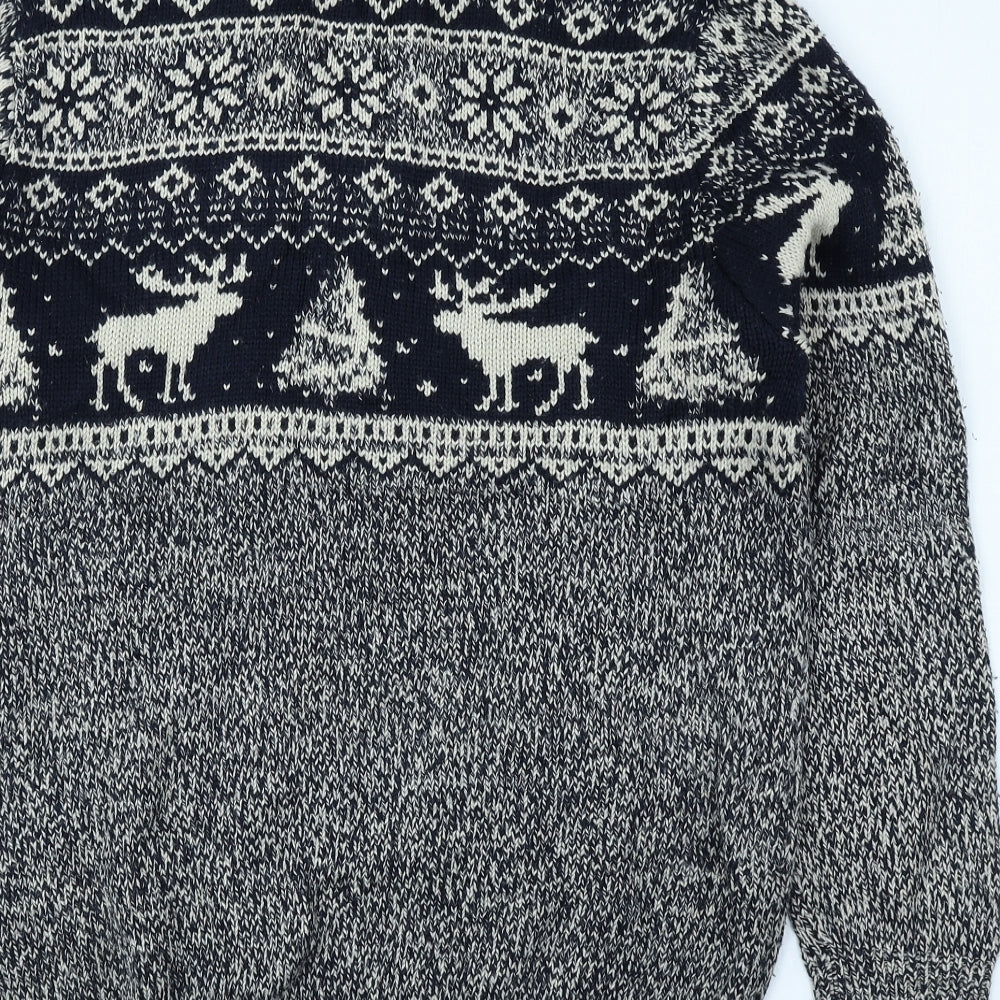 George Mens Blue High Neck Fair Isle Acrylic Pullover Jumper Size M