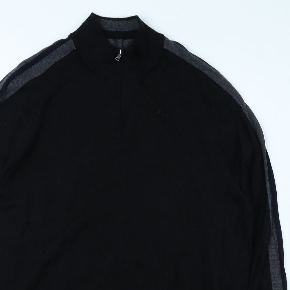 Marks and Spencer Mens Black High Neck Wool Pullover Jumper Size L