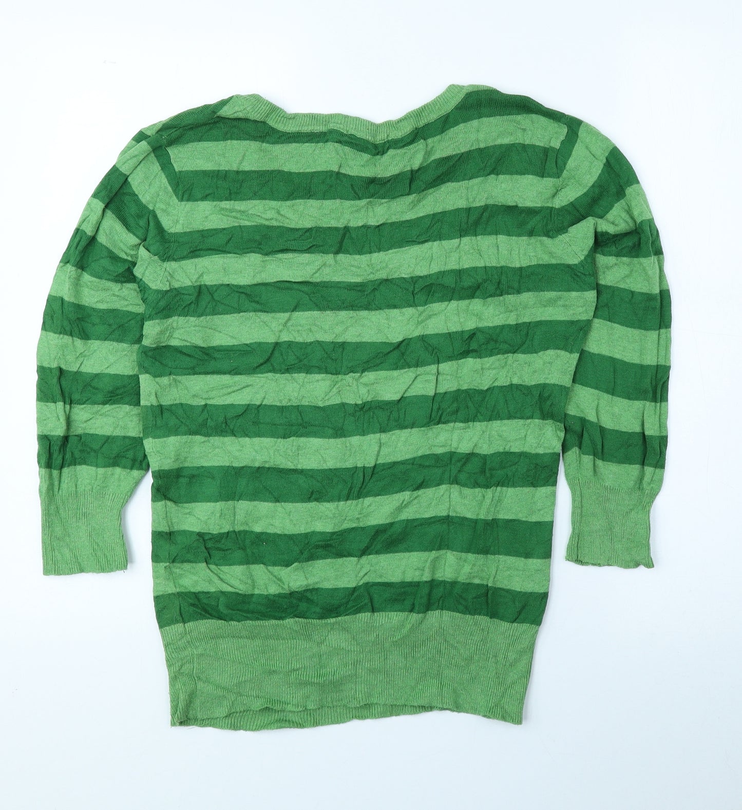 Atmosphere Womens Green V-Neck Striped Cotton Pullover Jumper Size 12