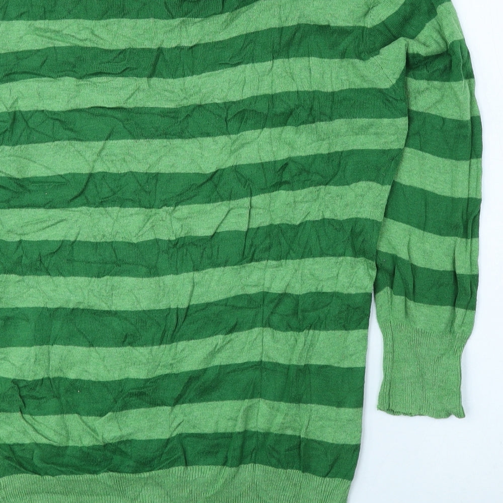 Atmosphere Womens Green V-Neck Striped Cotton Pullover Jumper Size 12