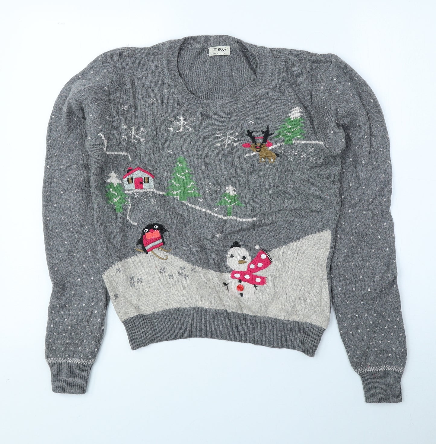 NEXT Girls Multicoloured Round Neck Geometric Cotton Pullover Jumper Size 15-16 Years Pullover - Christmas Jumper