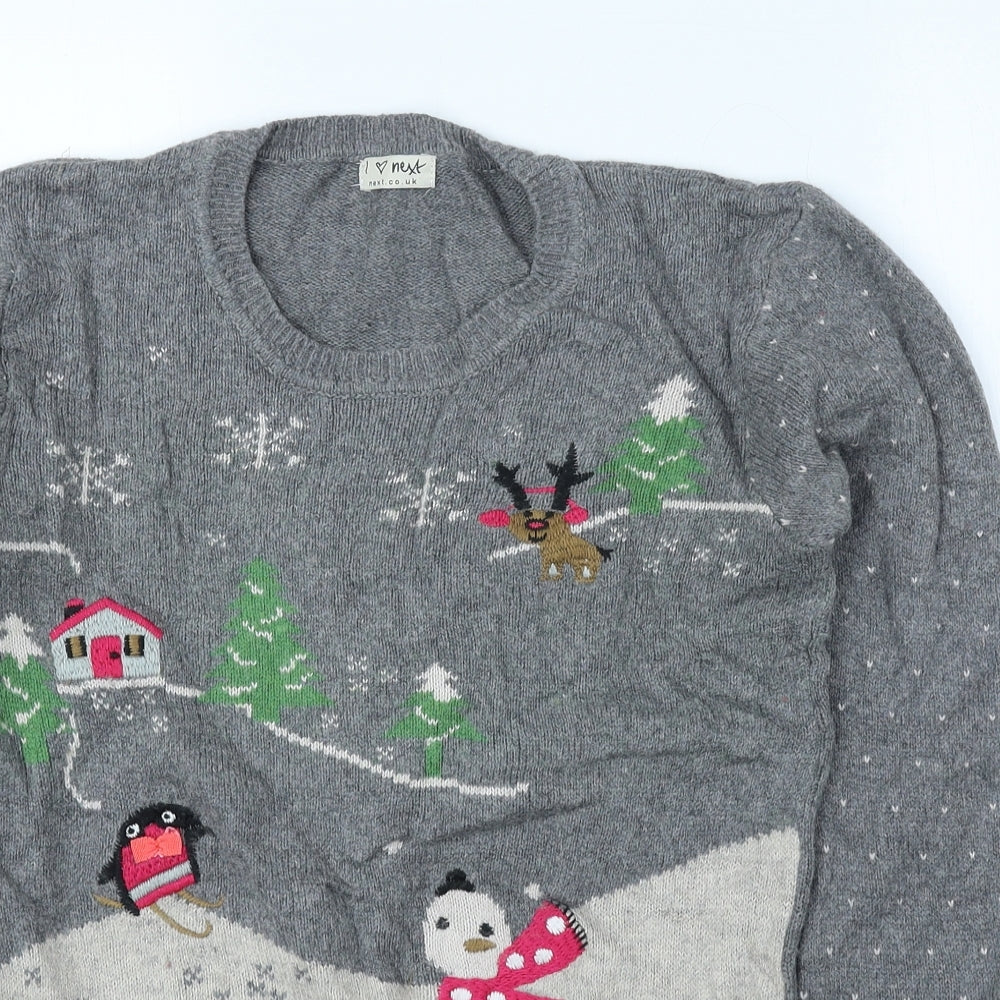 NEXT Girls Multicoloured Round Neck Geometric Cotton Pullover Jumper Size 15-16 Years Pullover - Christmas Jumper