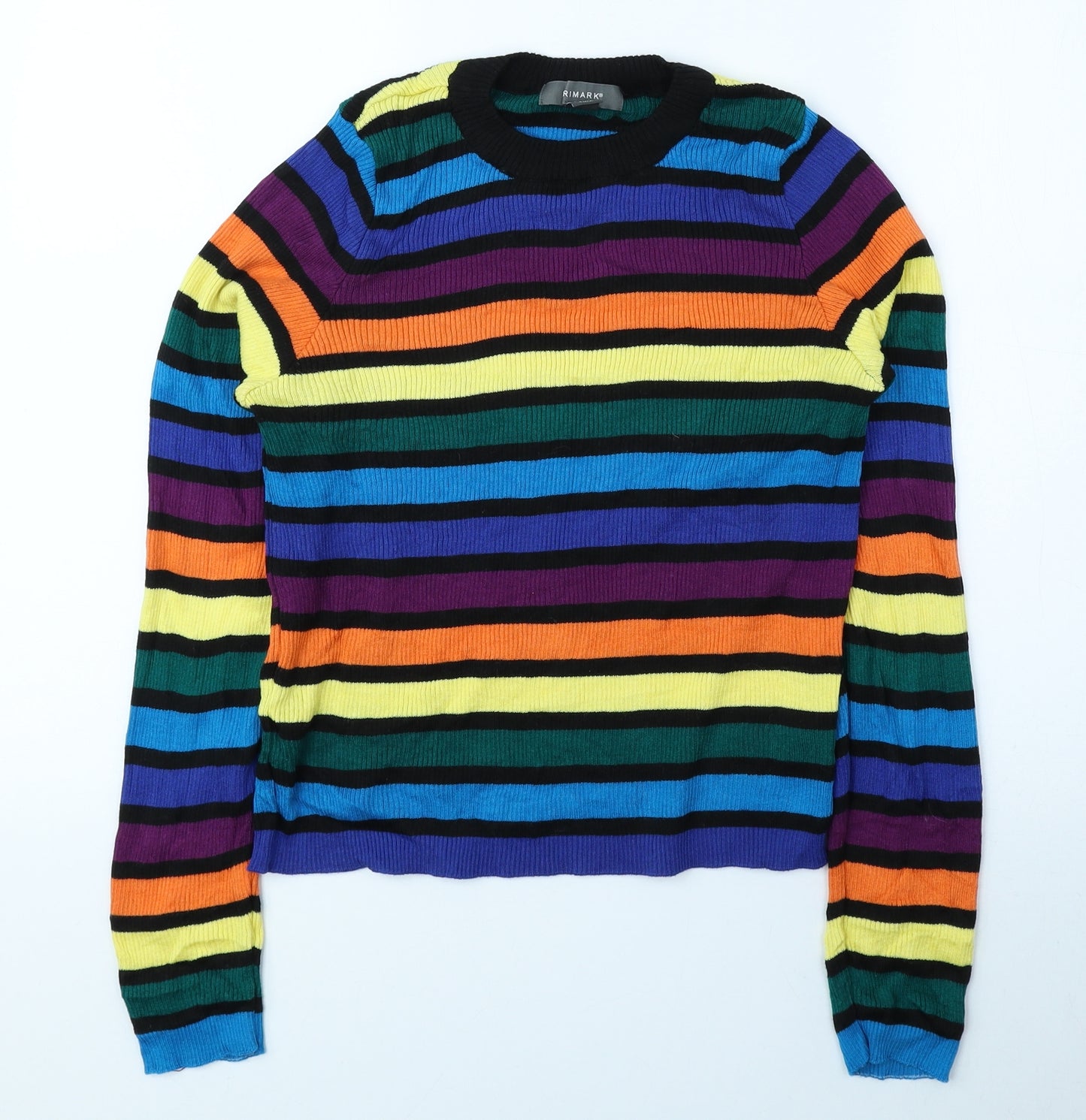 Primark Womens Multicoloured Round Neck Striped Cotton Pullover Jumper Size M