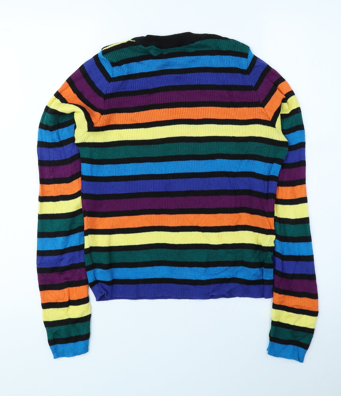 Primark Womens Multicoloured Round Neck Striped Cotton Pullover Jumper Size M