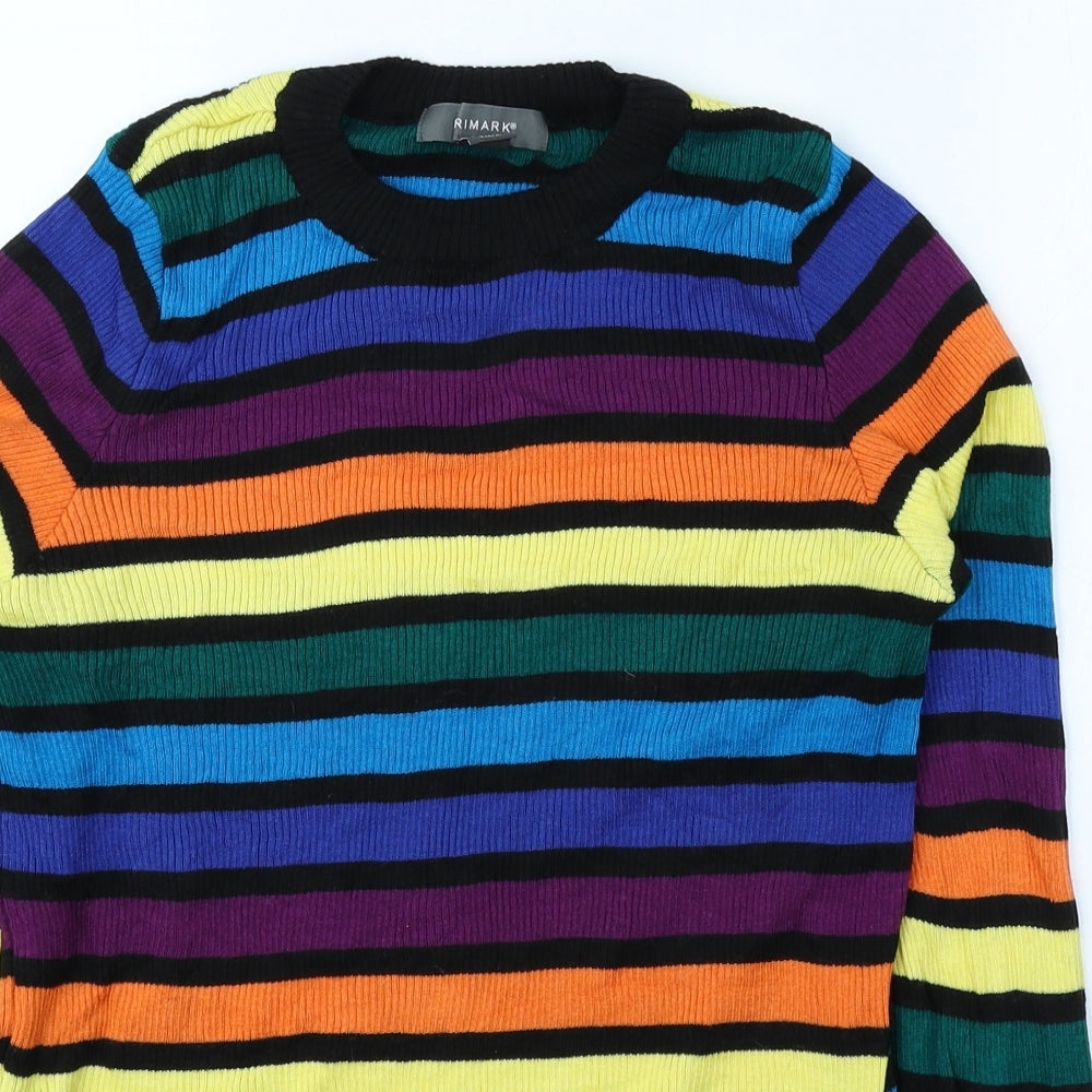 Primark Womens Multicoloured Round Neck Striped Cotton Pullover Jumper Size M