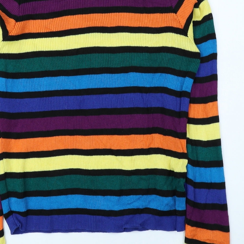 Primark Womens Multicoloured Round Neck Striped Cotton Pullover Jumper Size M