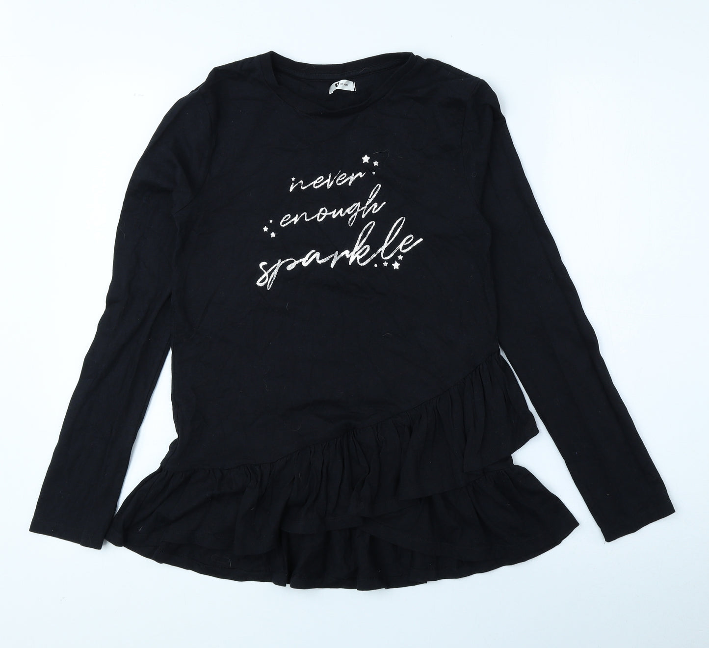 Very Girls Black 100% Cotton Basic Blouse Size 14 Years Round Neck Pullover - never enough sparkle