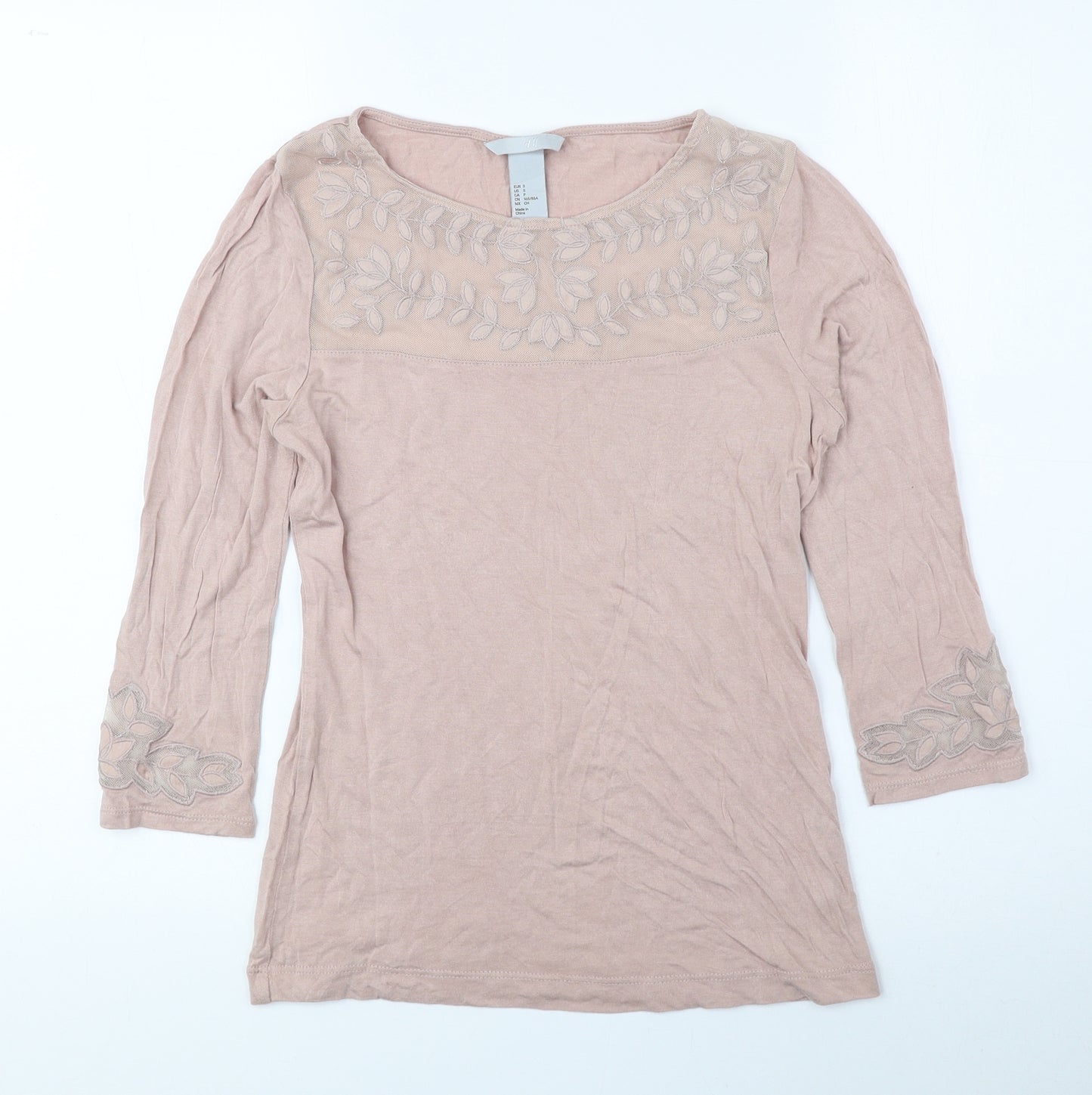 H&M Womens Pink Polyester Basic Blouse Size S Round Neck