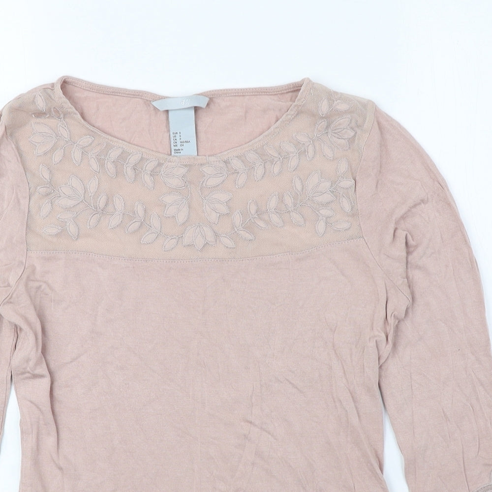 H&M Womens Pink Polyester Basic Blouse Size S Round Neck