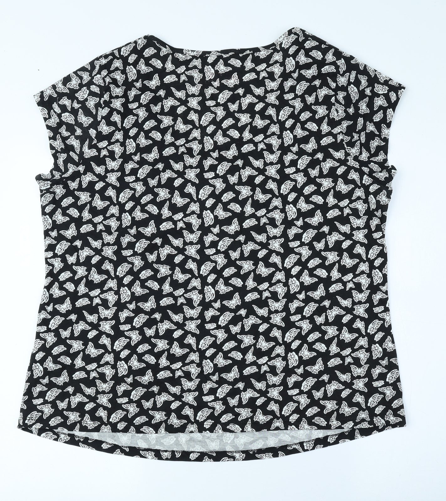 BHS Womens Black Geometric 100% Cotton Basic Blouse Size 20 Scoop Neck