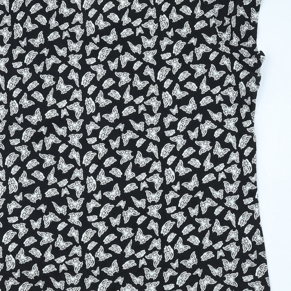 BHS Womens Black Geometric 100% Cotton Basic Blouse Size 20 Scoop Neck