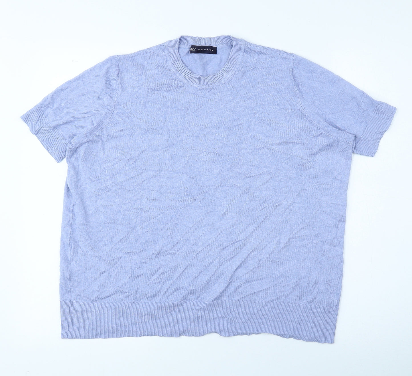 Marks and Spencer Womens Blue Viscose Basic Blouse Size 16 Round Neck