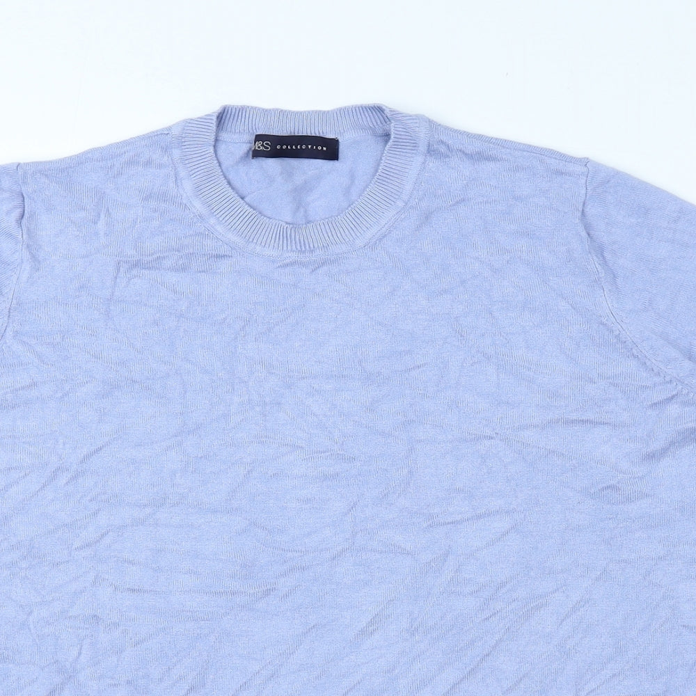 Marks and Spencer Womens Blue Viscose Basic Blouse Size 16 Round Neck