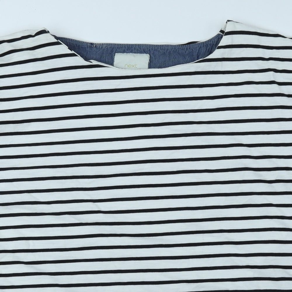 NEXT Womens Black Striped 100% Cotton Basic Blouse Size 22 Boat Neck