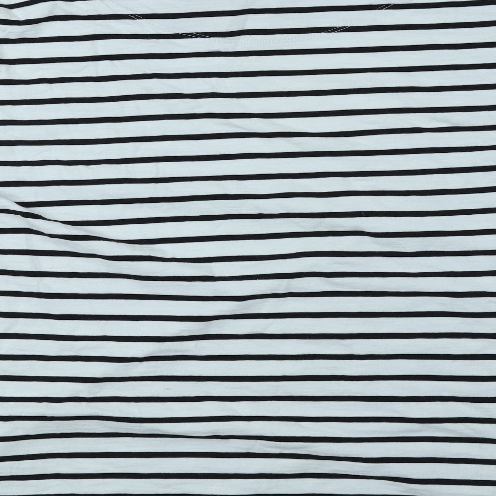 NEXT Womens Black Striped 100% Cotton Basic Blouse Size 22 Boat Neck
