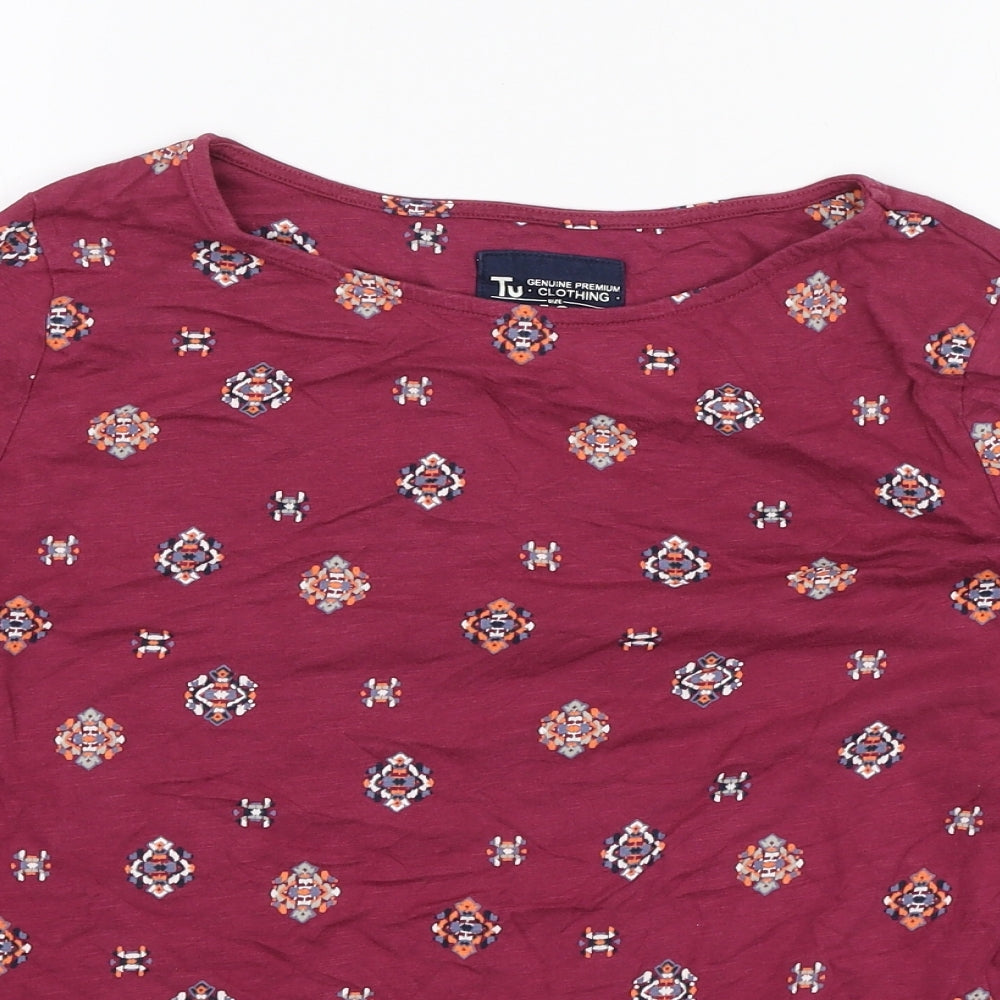TU Womens Pink Geometric Cotton Basic T-Shirt Size 12 Boat Neck