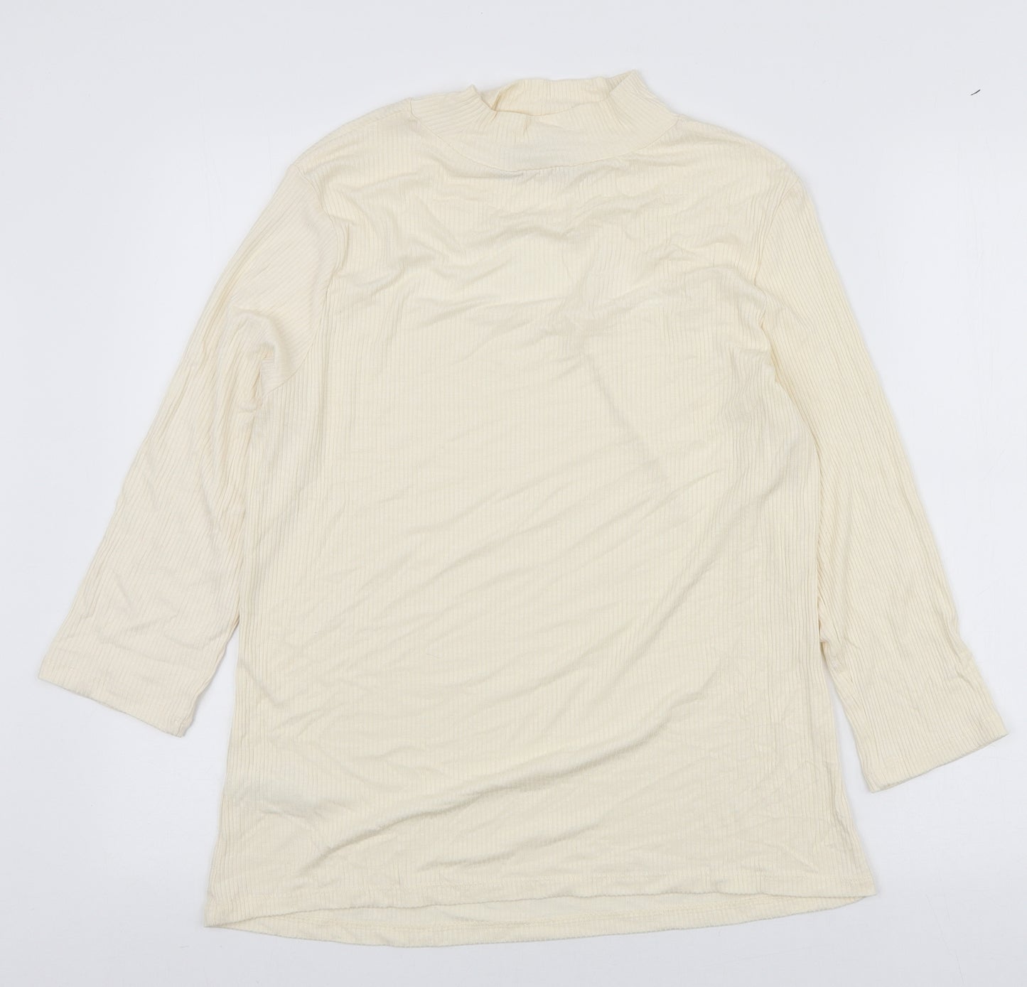 F&F Womens Ivory Viscose Basic T-Shirt Size 14 Mock Neck - Ribbed & Cut Out
