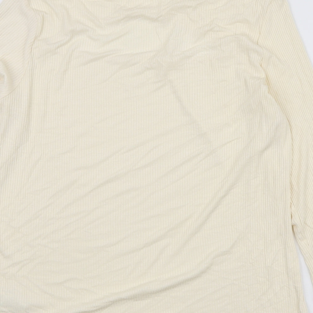 F&F Womens Ivory Viscose Basic T-Shirt Size 14 Mock Neck - Ribbed & Cut Out