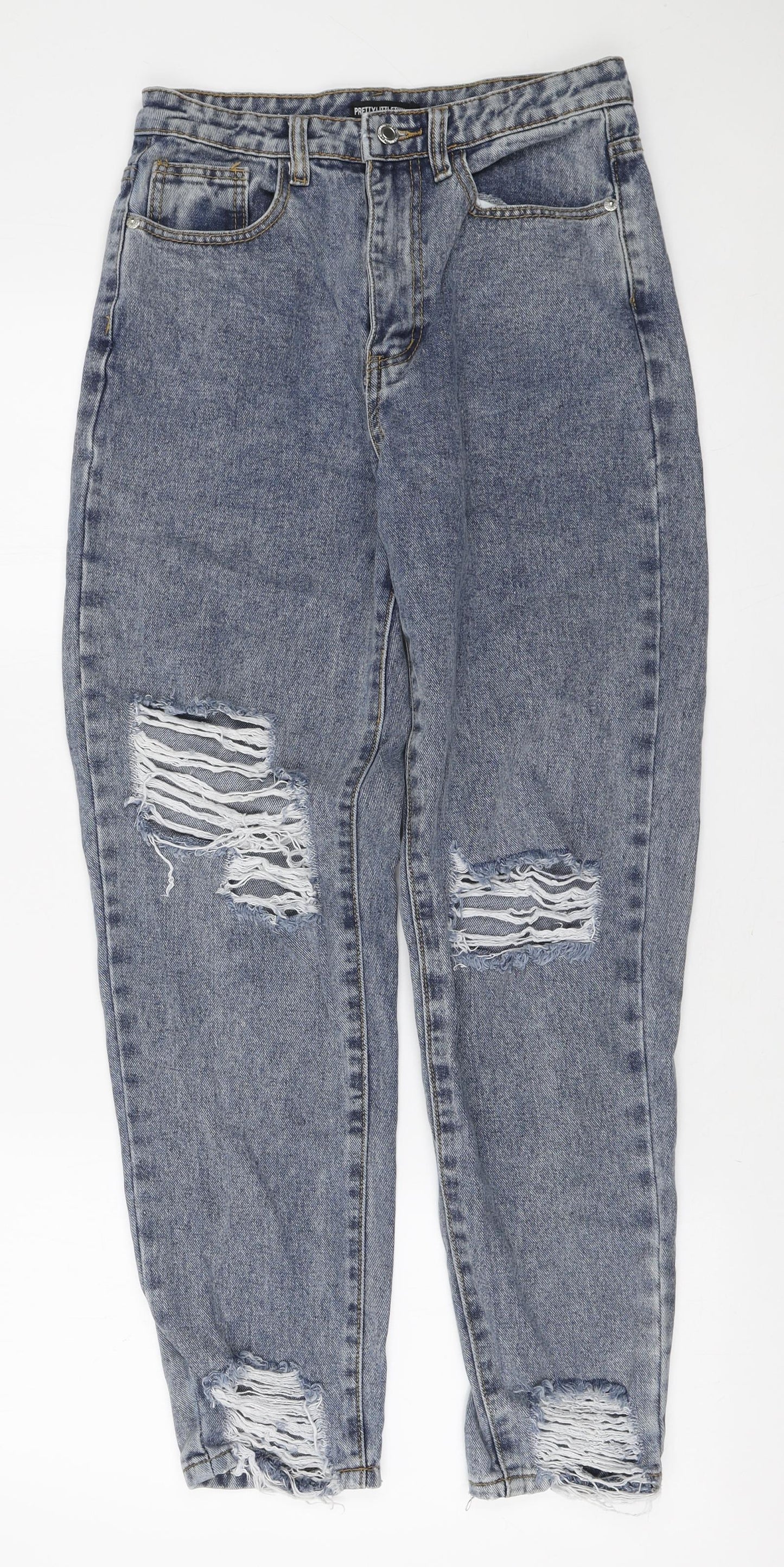 PRETTYLITTLETHING Womens Blue Polyester Boyfriend Jeans Size 8 L28 in Regular Zip