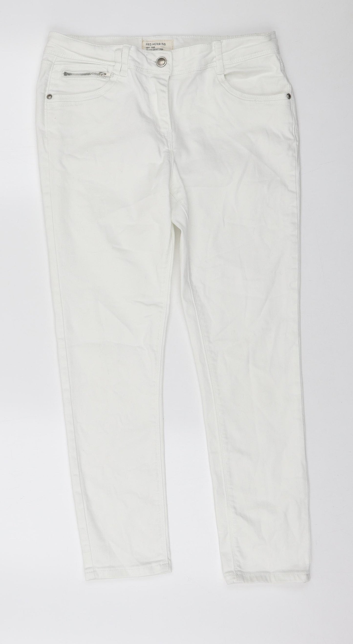 Red Herring Womens White Cotton Skinny Jeans Size 12 L25 in Regular Zip