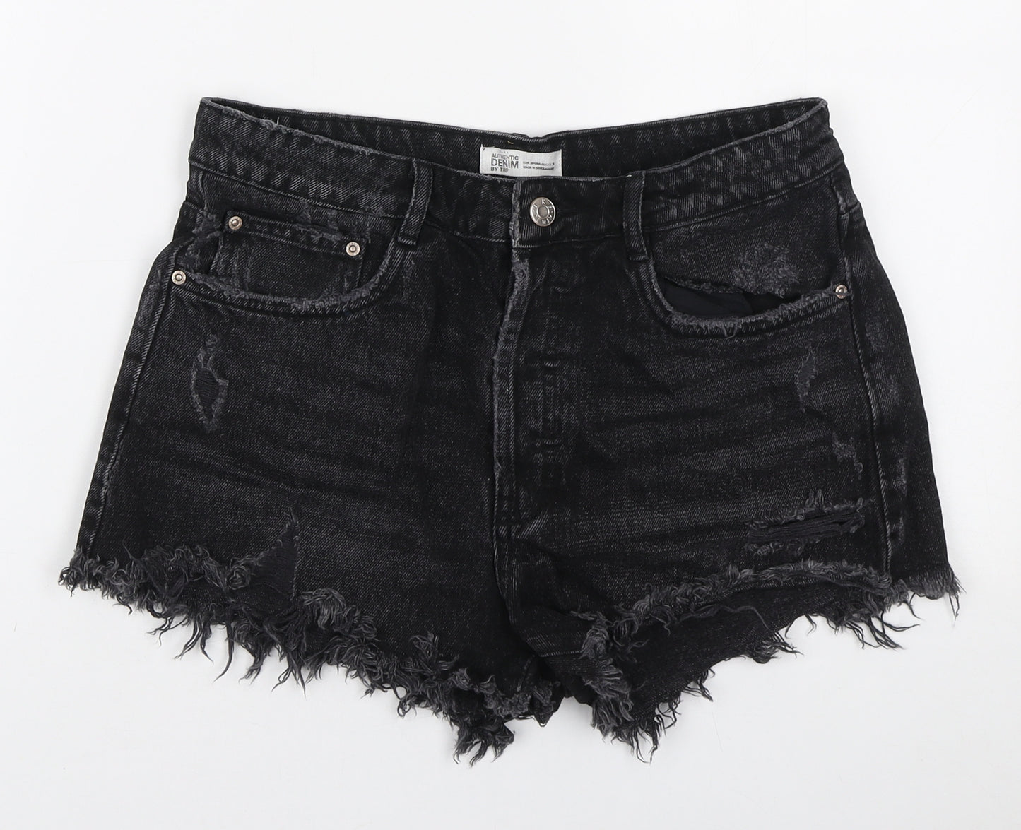 Zara Womens Black Cotton Hot Pants Shorts Size S L3 in Regular Zip - Distressed