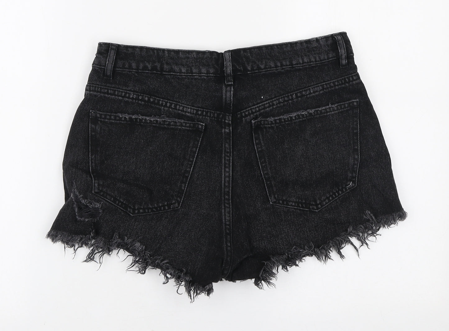 Zara Womens Black Cotton Hot Pants Shorts Size S L3 in Regular Zip - Distressed