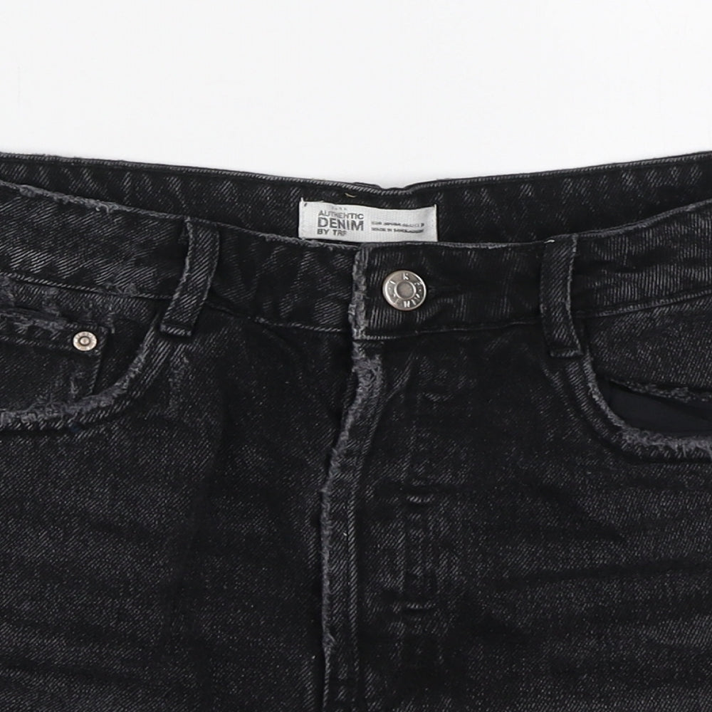 Zara Womens Black Cotton Hot Pants Shorts Size S L3 in Regular Zip - Distressed