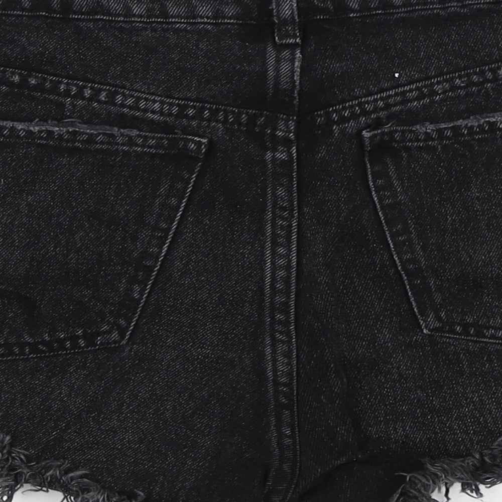 Zara Womens Black Cotton Hot Pants Shorts Size S L3 in Regular Zip - Distressed