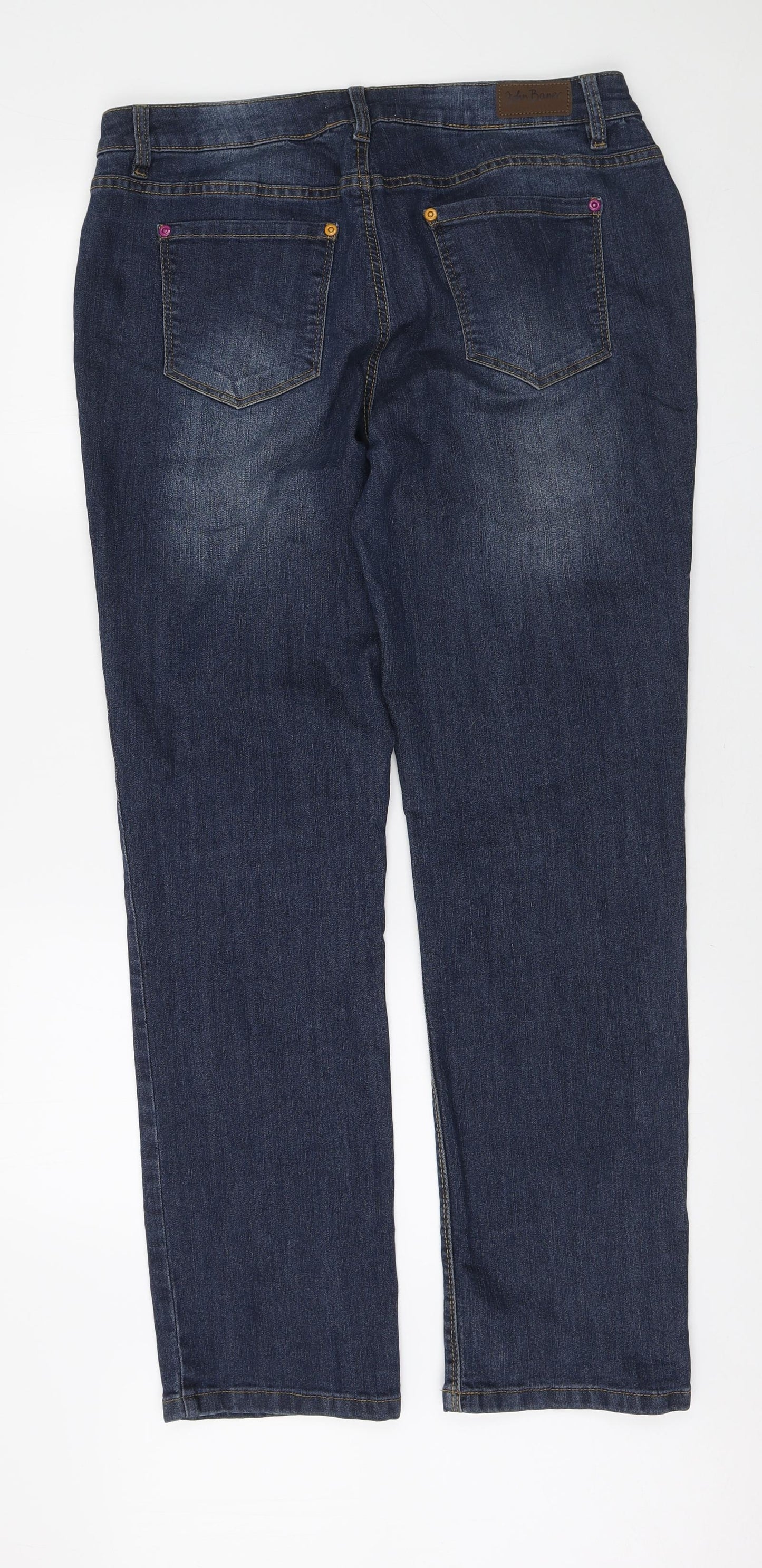 John Baner Womens Blue Cotton Tapered Jeans Size 18 L30 in Regular Zip
