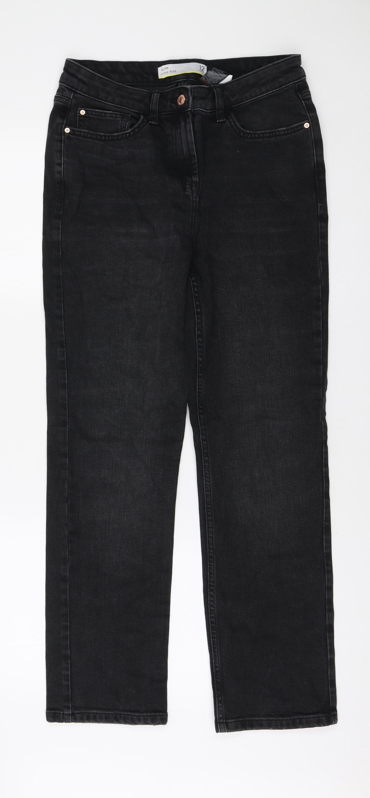 NEXT Womens Black Cotton Straight Jeans Size 12 L27 in Slim Zip