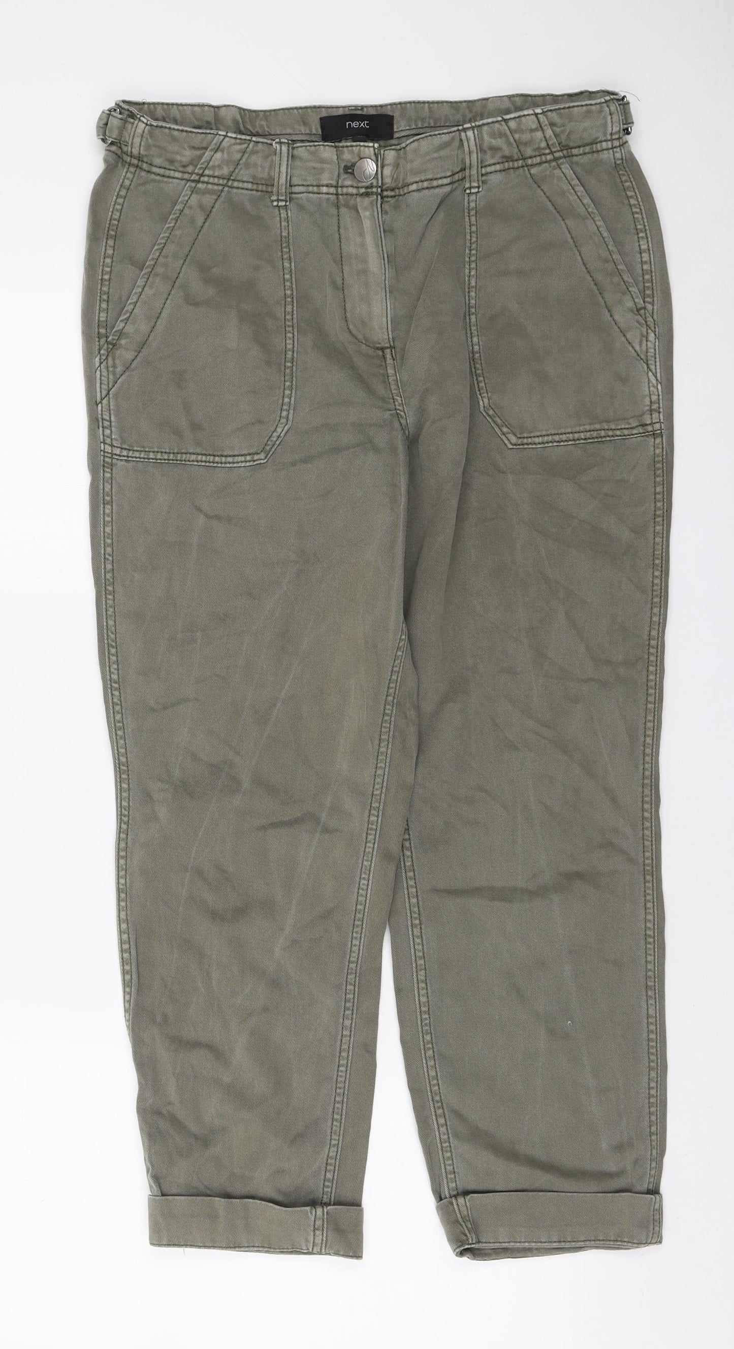 NEXT Womens Green Cotton Boyfriend Jeans Size 12 L25 in Regular Zip