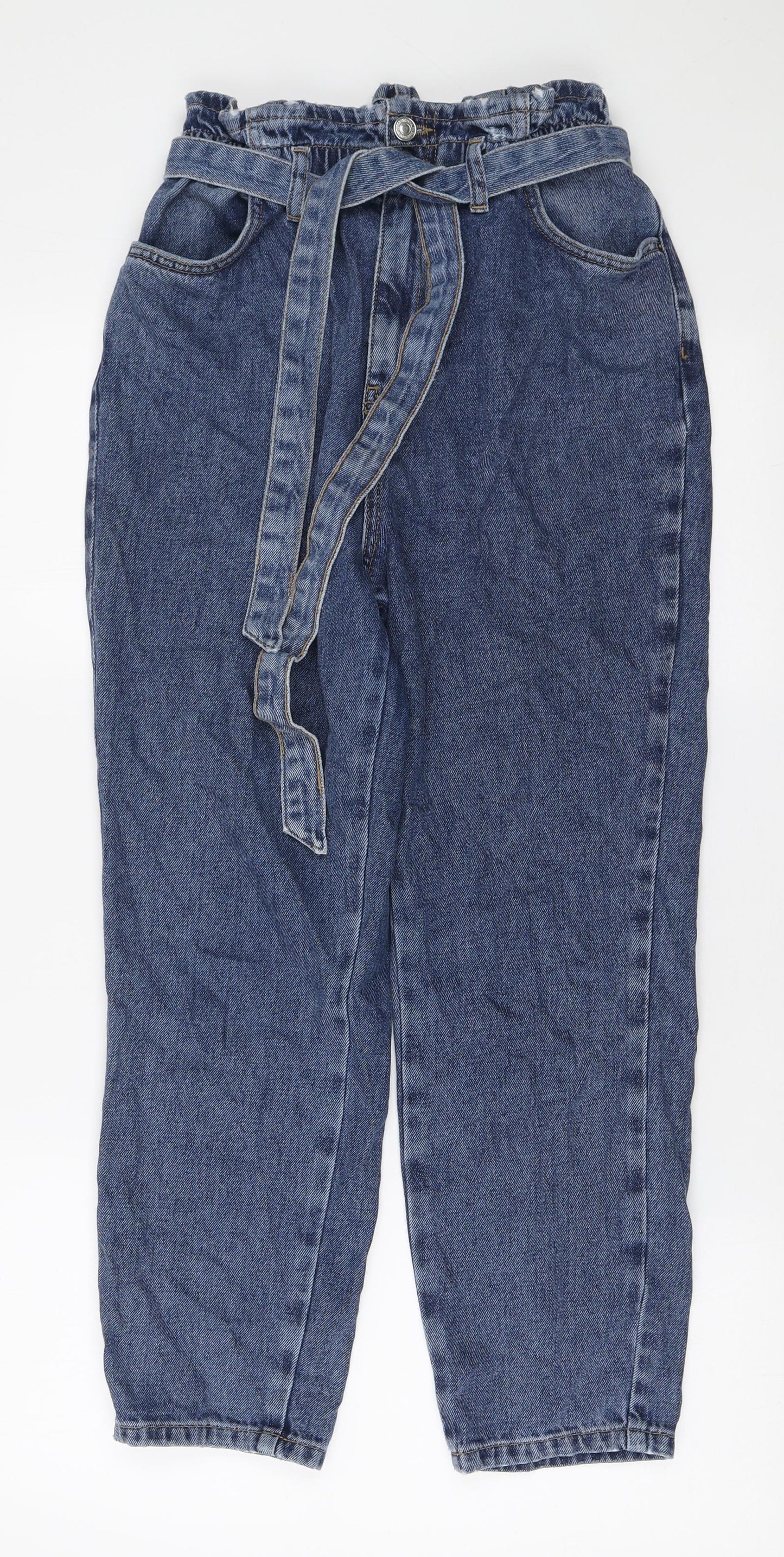 New Look Womens Blue Cotton Mom Jeans Size 10 L25 in Regular Zip - Paperbag Waist