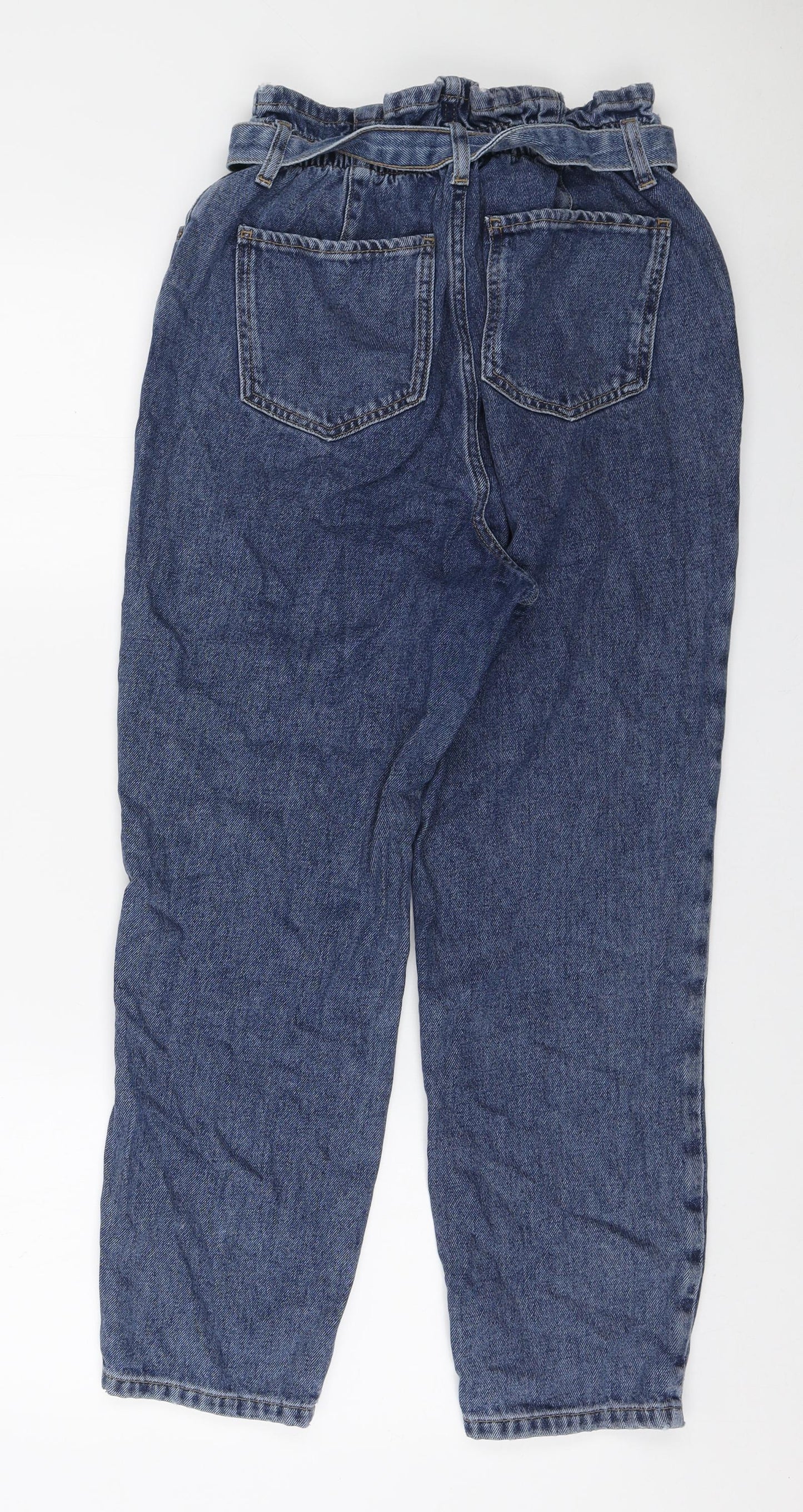 New Look Womens Blue Cotton Mom Jeans Size 10 L25 in Regular Zip - Paperbag Waist