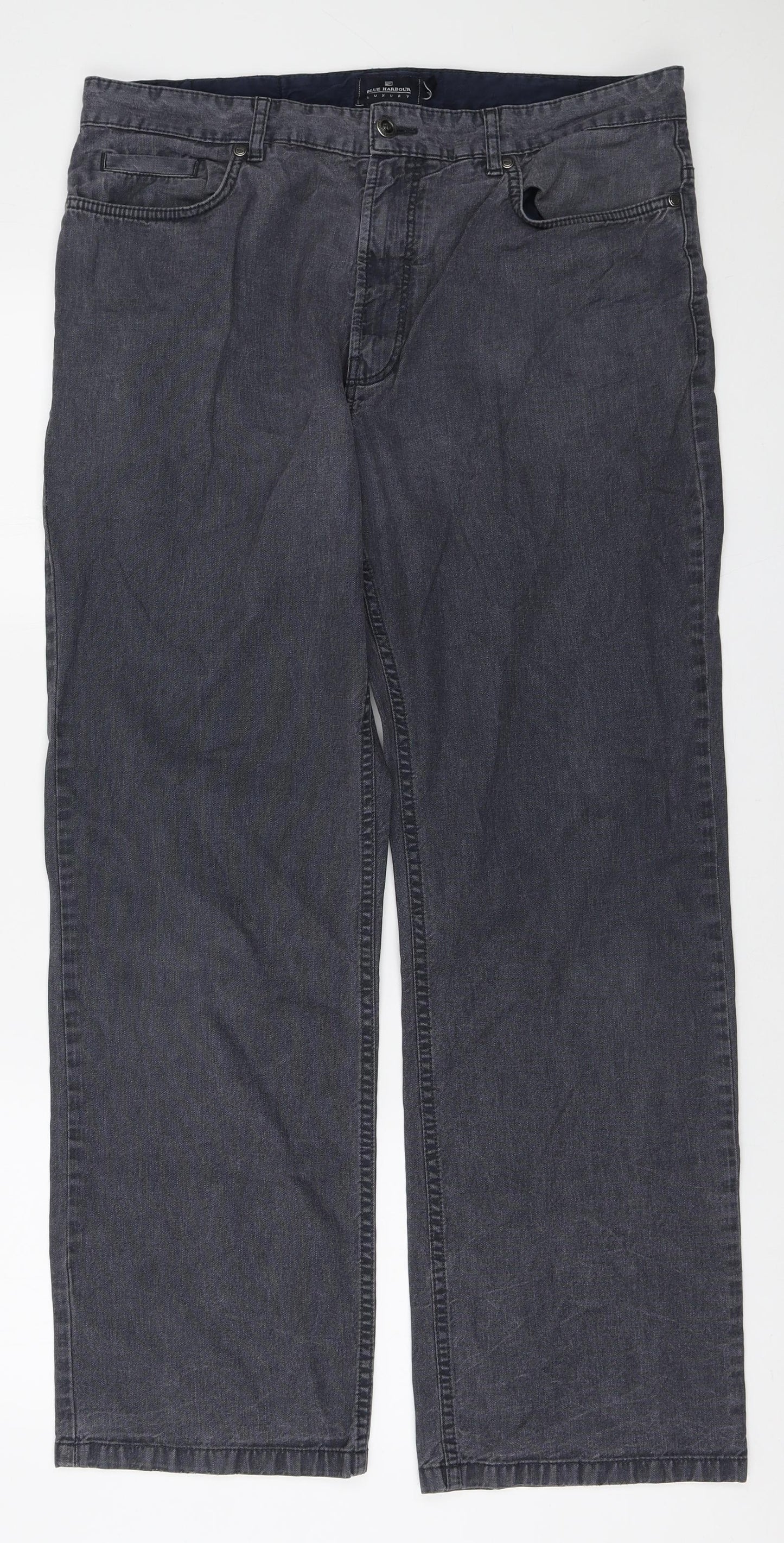 Blue Harbour Mens Grey Cotton Straight Jeans Size 36 in L31 in Regular Zip