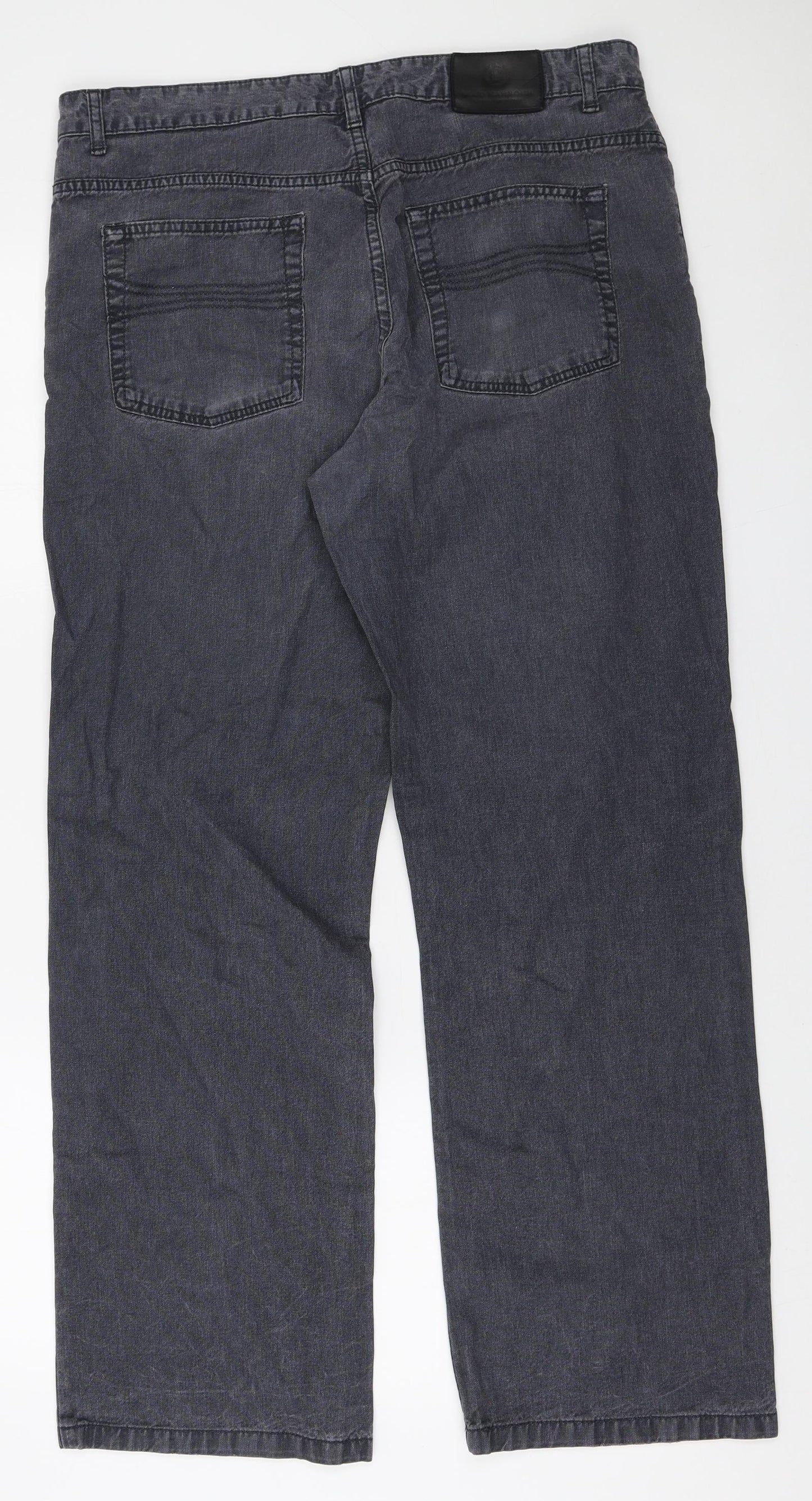 Blue Harbour Mens Grey Cotton Straight Jeans Size 36 in L31 in Regular Zip
