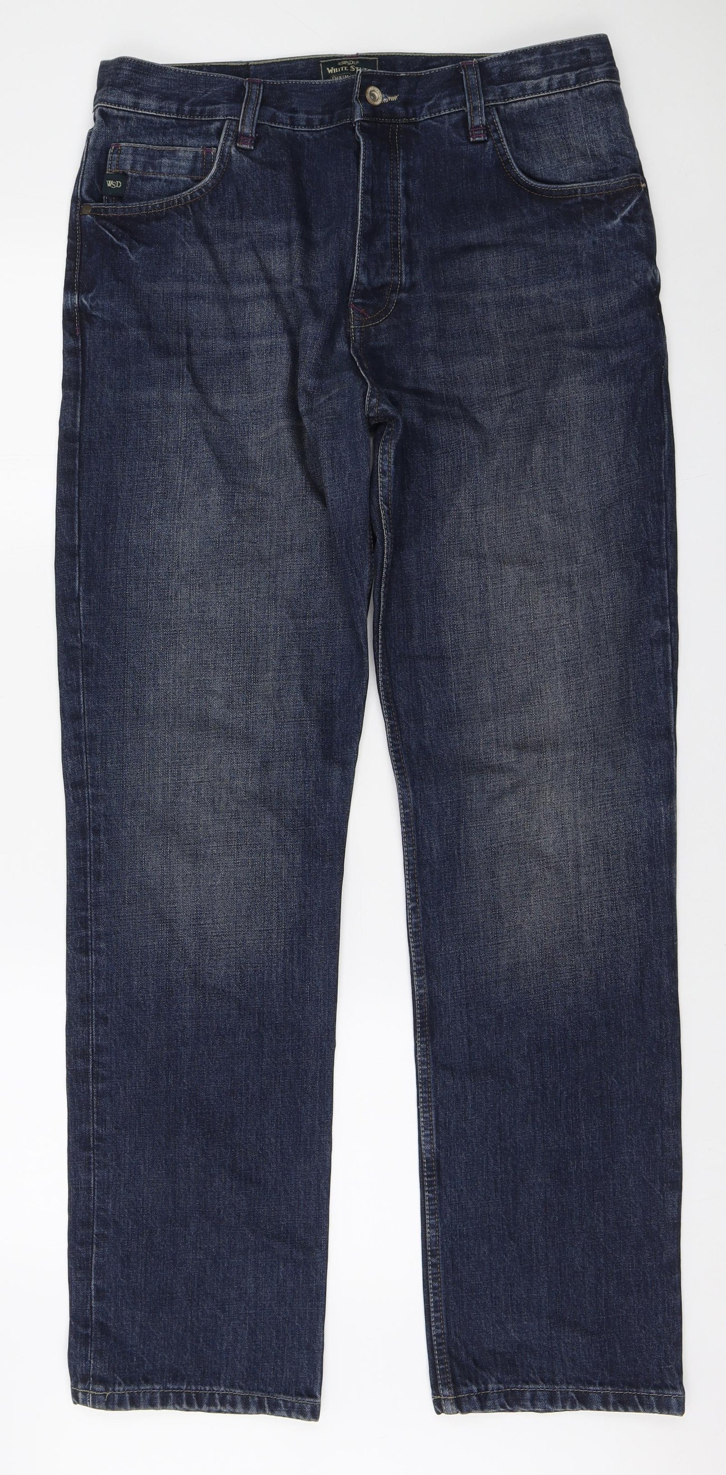 White Stuff Mens Blue Cotton Straight Jeans Size 34 in L32 in Regular Button