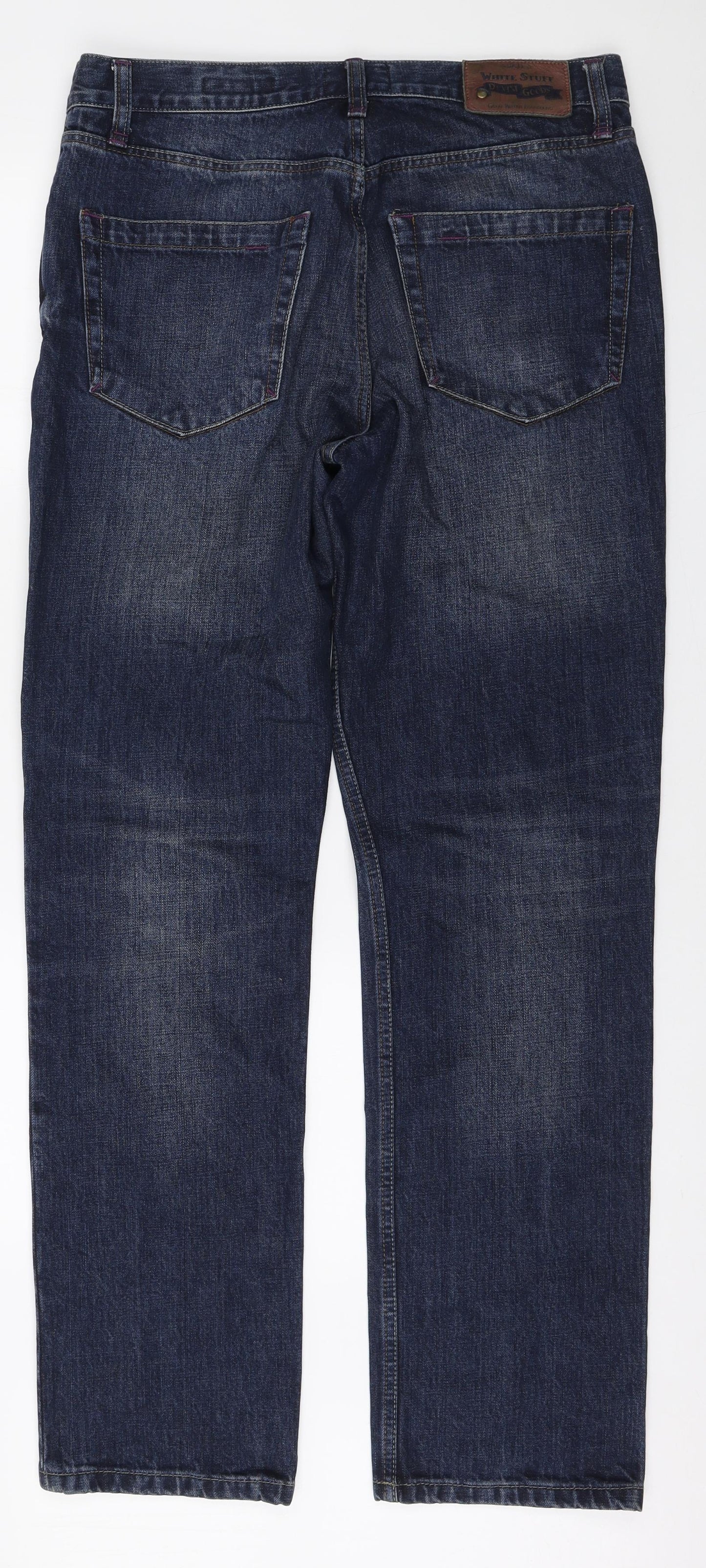 White Stuff Mens Blue Cotton Straight Jeans Size 34 in L32 in Regular Button