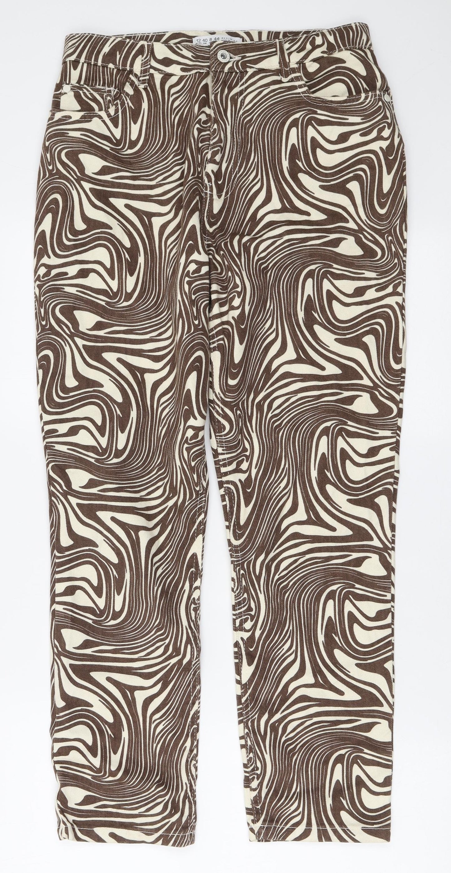 Denim & Co. Womens Brown Geometric Cotton Mom Jeans Size 12 L27 in Regular Zip